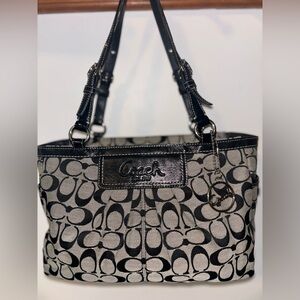 COACH Signature Logo Canvas & Leather Shoulder Bag Tote Handbag